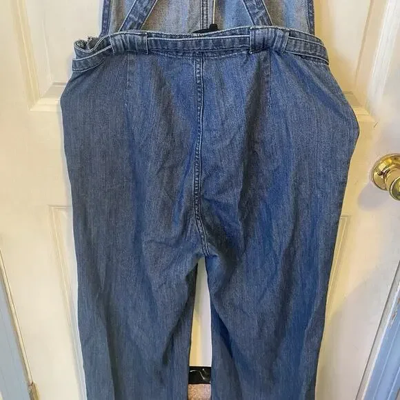 Gap Overalls Women 4/27R Denim Bib Medium Wash Pocket Slouchy Y2K Blue Wide Legs - Picture 7 of 13